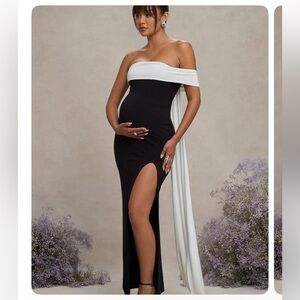Club L London Black and White Off-Shoulder Dress